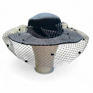 Vintage Joe Bill Miller Black Wool Women’s Hat Round Wide Brim Chin Elastic Band